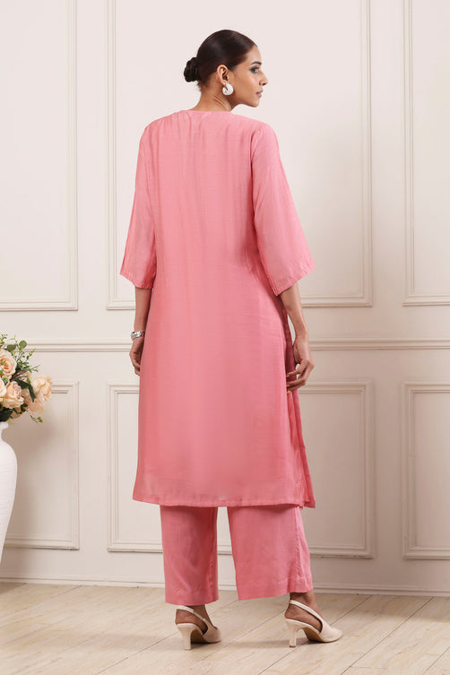 Pink Schiffli Embroidery Straight Suit Set