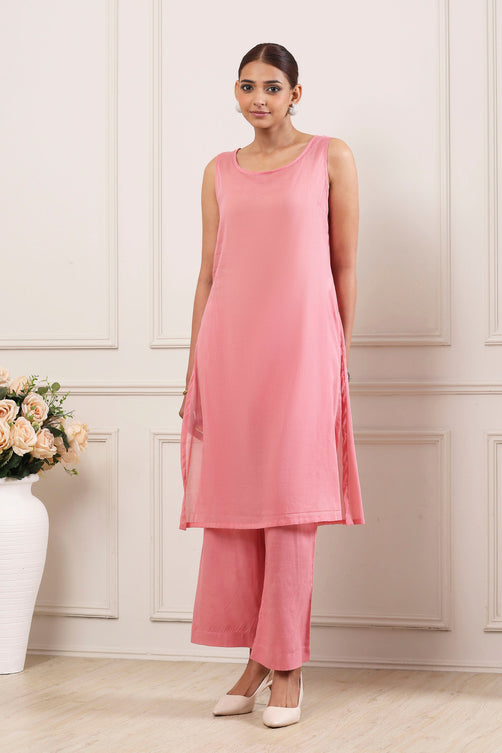 Pink Schiffli Embroidery Straight Suit Set