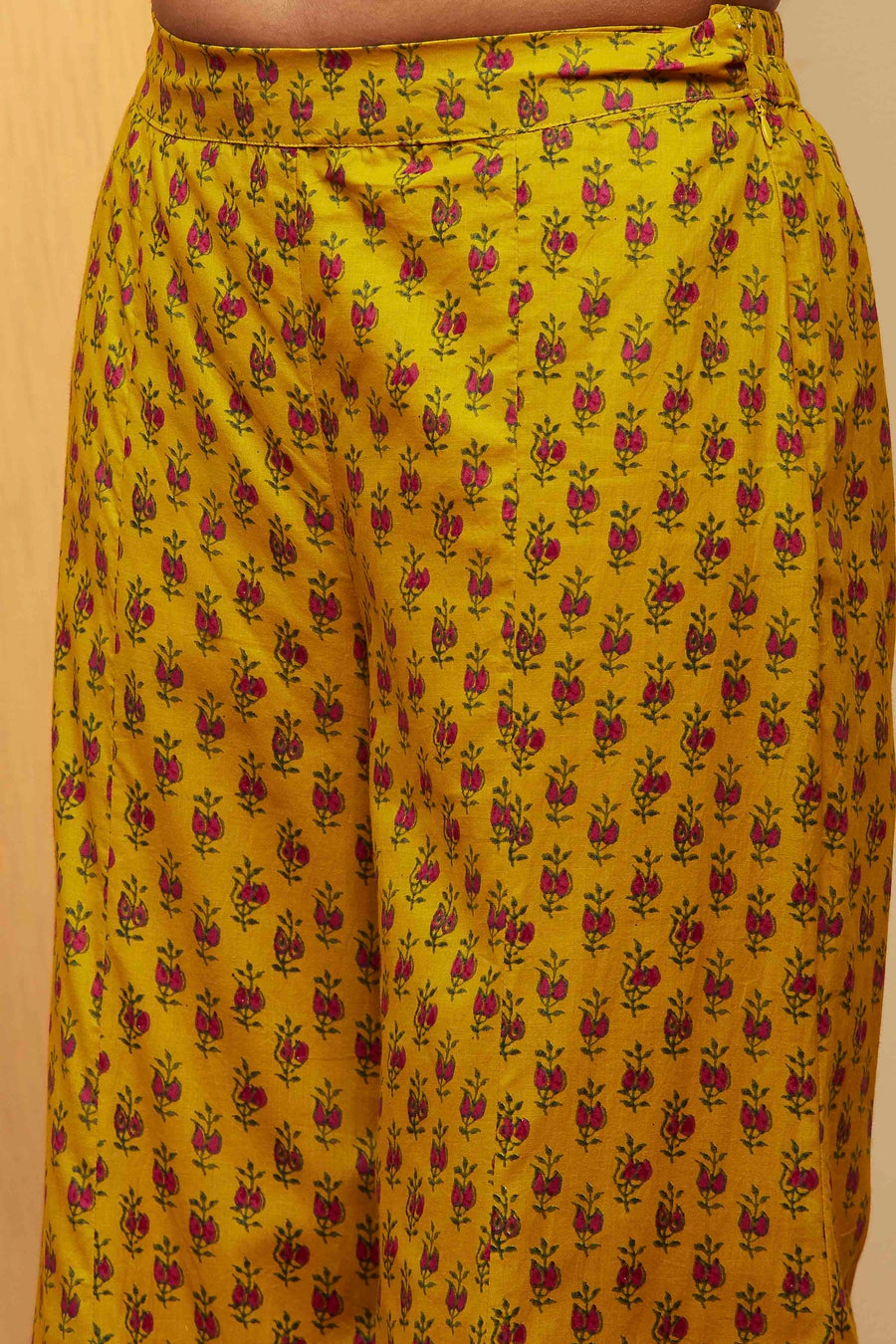Lime Printed Straight Cotton Sharara Kurta Set