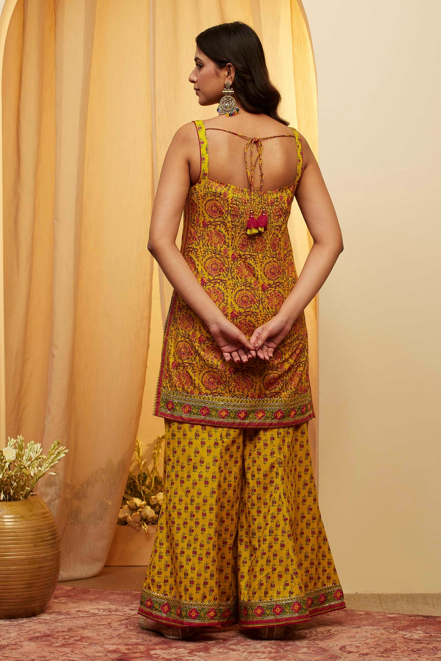 Lime Printed Straight Cotton Sharara Kurta Set