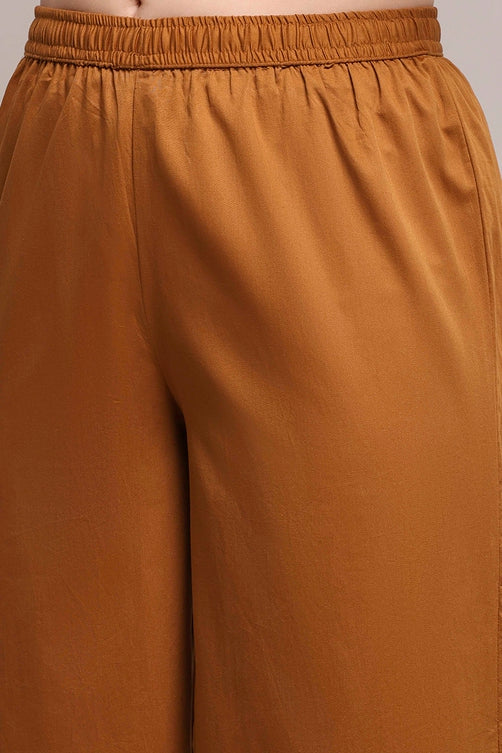 Copper Gold Cotton Tissue Embroidered Gathered Suit Set