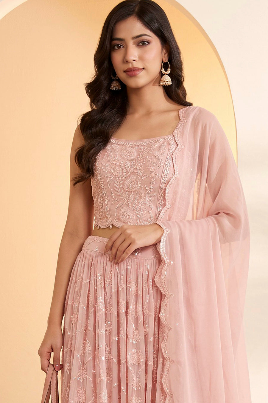 Blush Pink Embroidered Lehenga Set – view 3