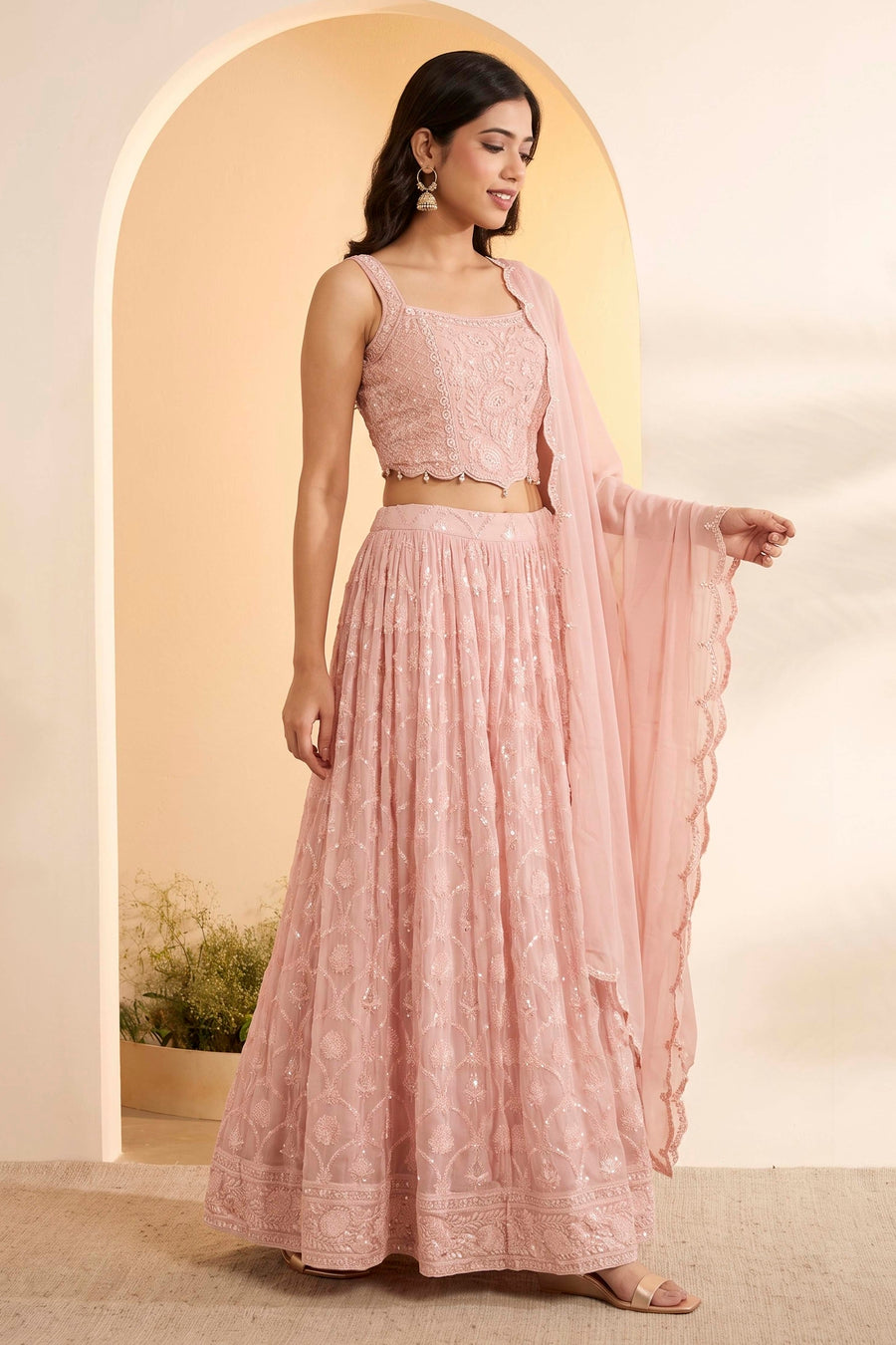 Blush Pink Embroidered Lehenga Set – view 2