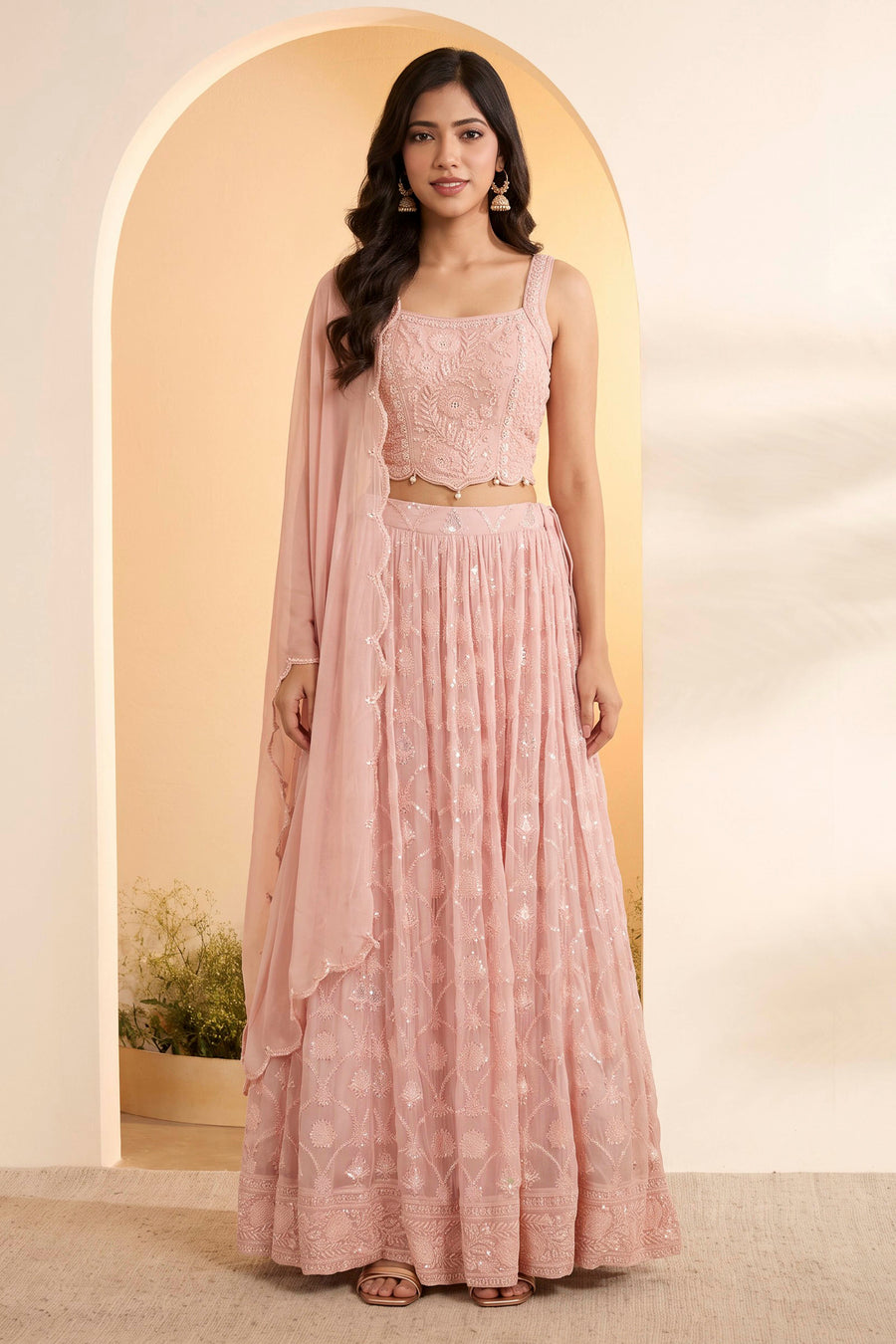 Blush Pink Embroidered Lehenga Set