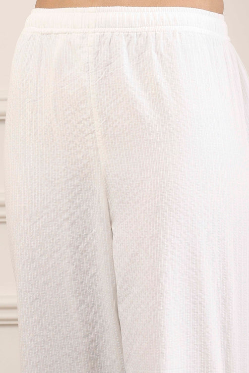 White & Indigo Cotton Hand-Embroidered Straight Suit Set