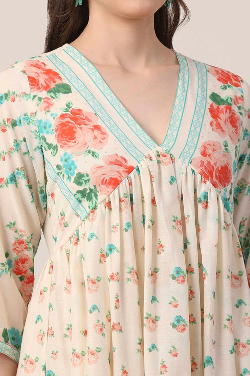 White Cotton Floral Suit Set