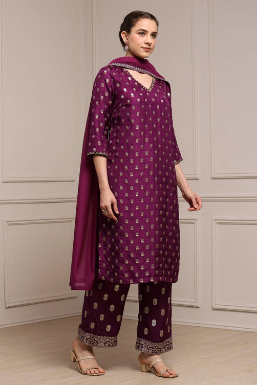 Viscose Dupion Printed Straight Suit Set