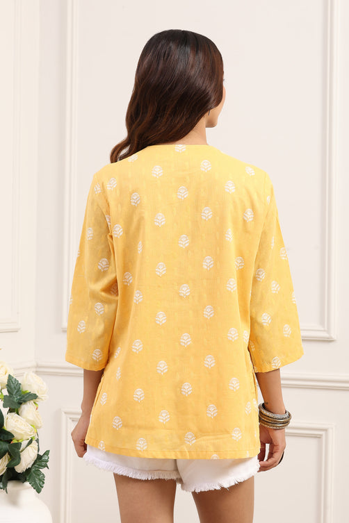 Yellow Cotton Short Kurti