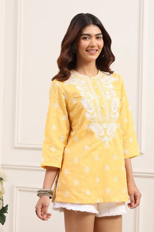 Yellow Cotton Short Kurti