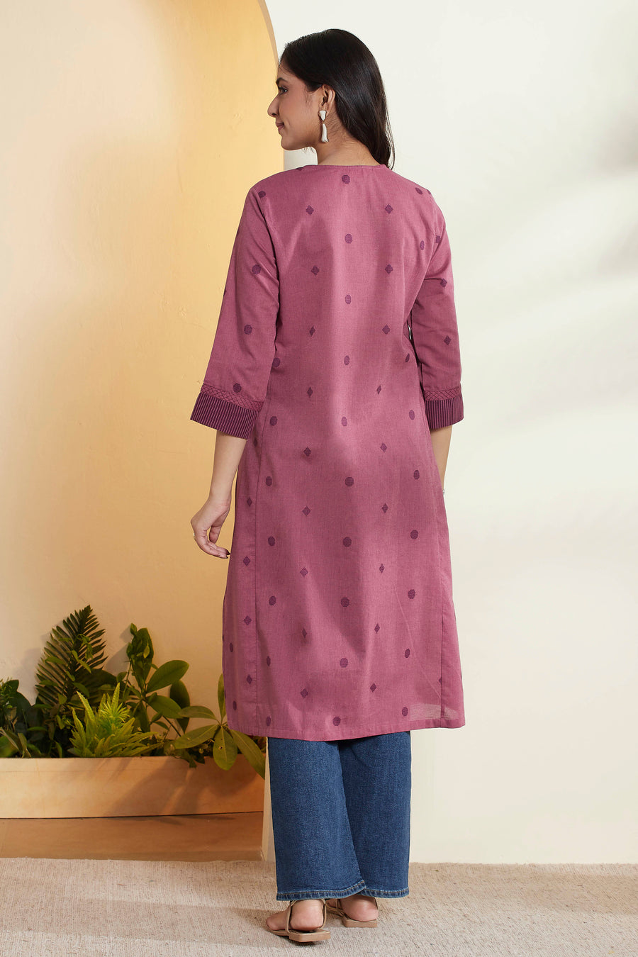Dusty Rose Pink Printed A-Line Kurta – view 4
