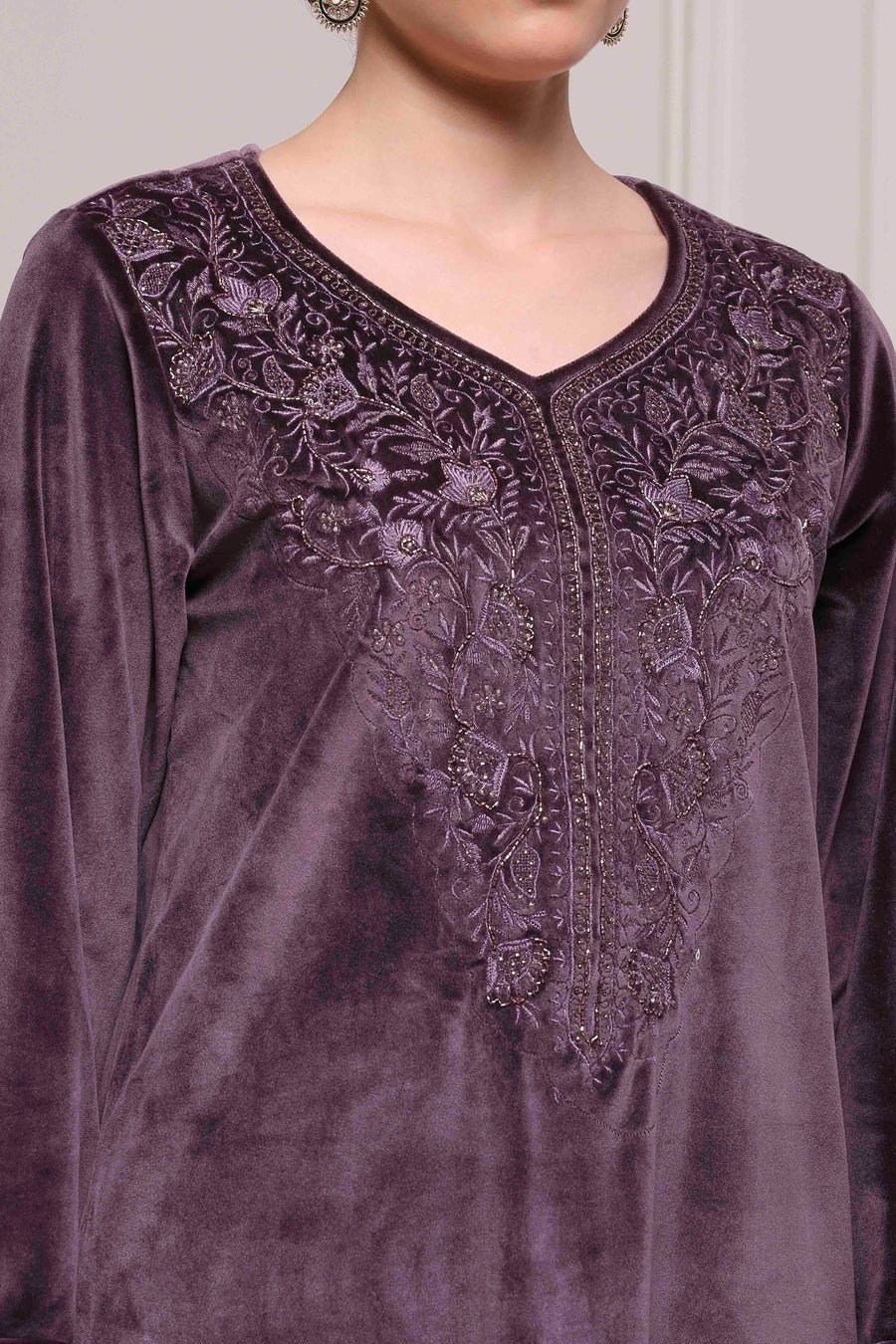 Purple Velvet Straight Suit Set
