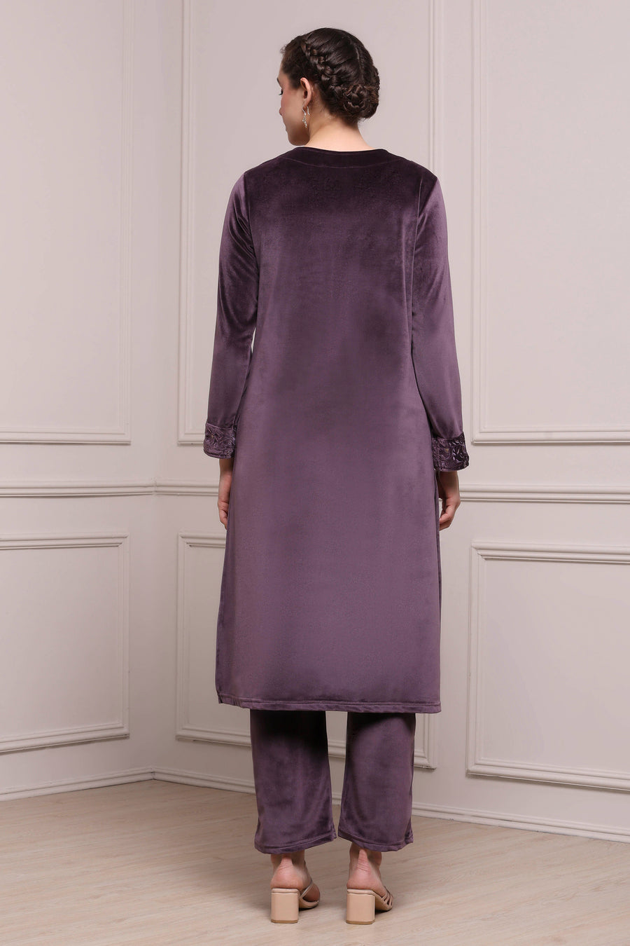 Purple Velvet Straight Suit Set