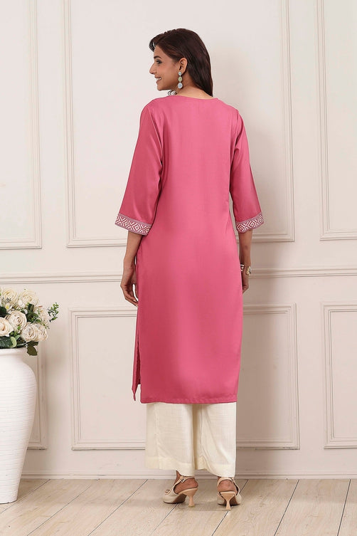 Onion Pink Solid Straight Kurta