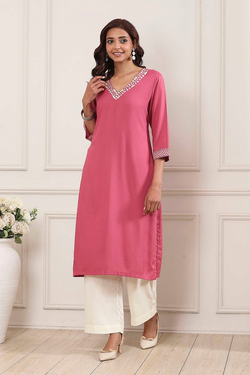 Onion Pink Solid Straight Kurta