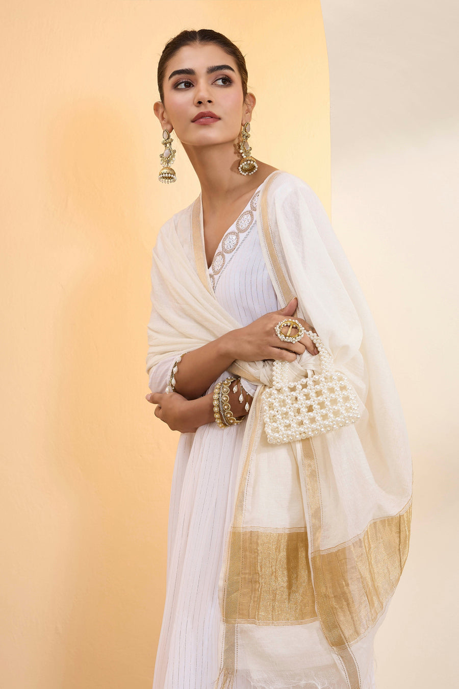 White Cotton Zari Dupatta