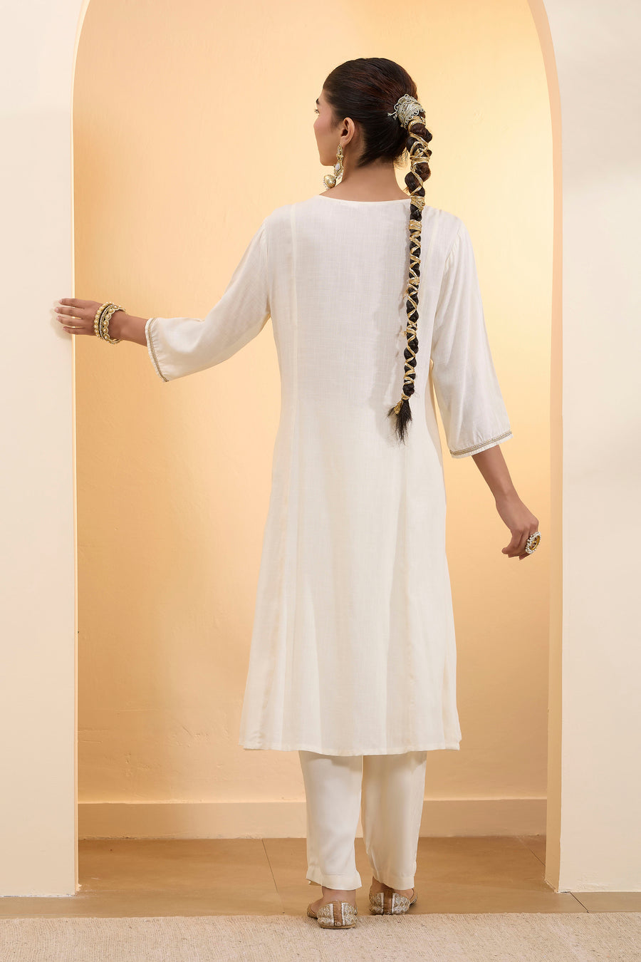 Off-White Viscose Rayon Kalidar Kurta Set