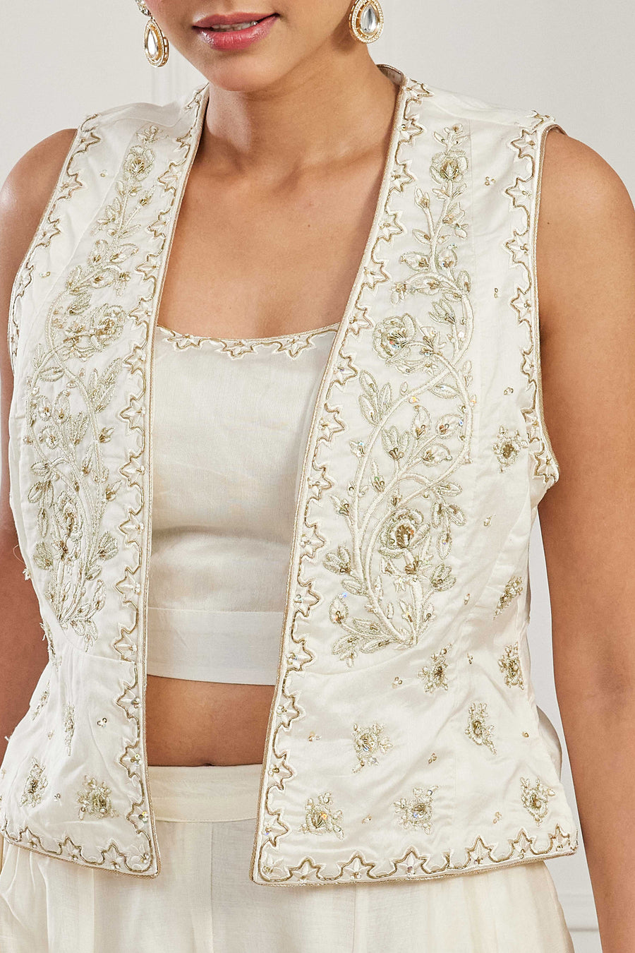 Off White Silk Chanderi Embroidered Co-Ord Set