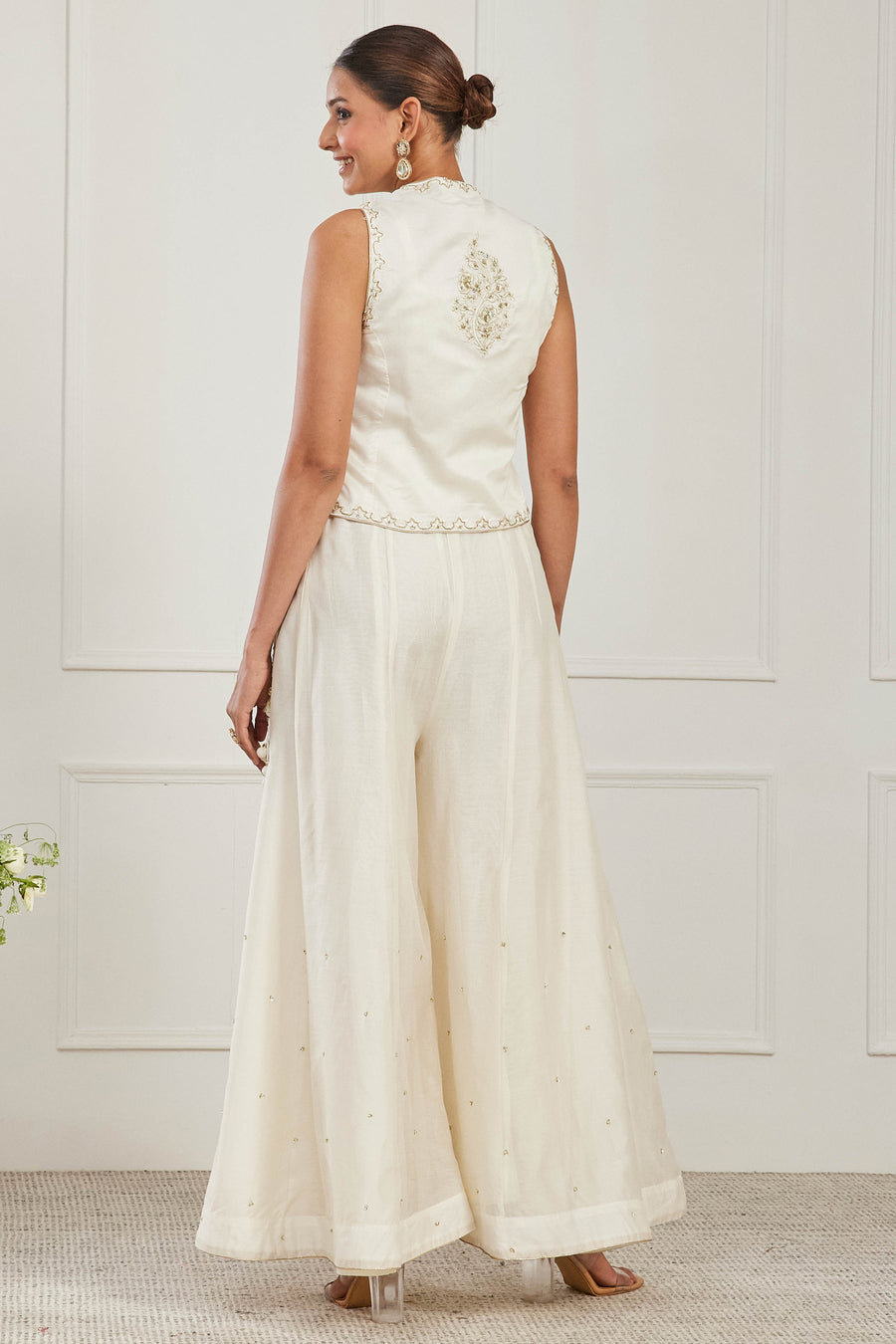 Off White Silk Chanderi Embroidered Co-Ord Set