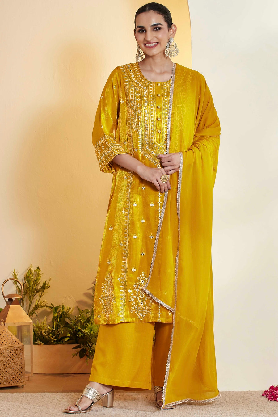 Yellow Embroidered Kurta Set