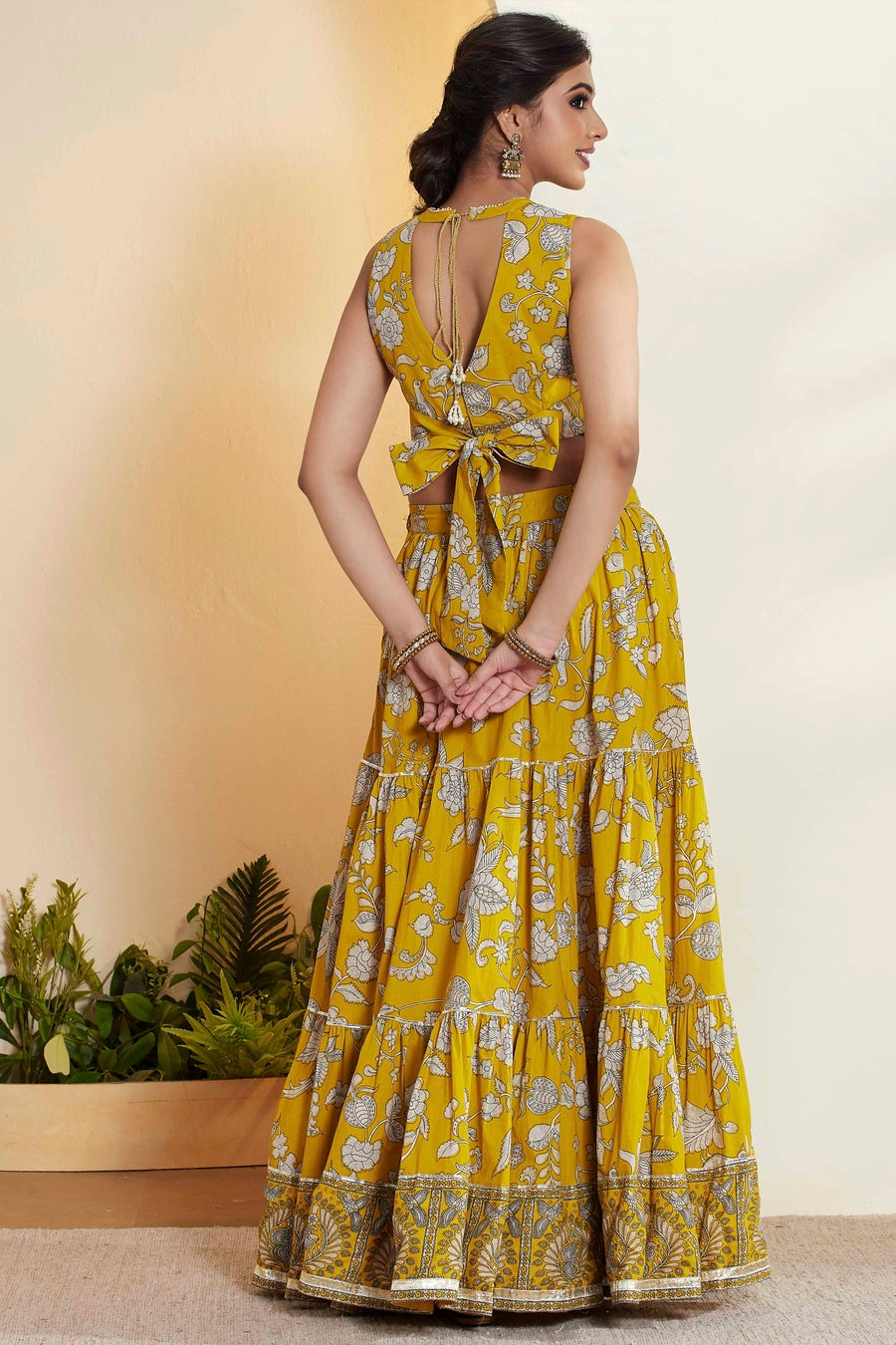 Yellow Floral Printed Lehenga Choli Set